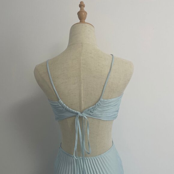 A.L.C. Pleated Halterneck High Waist Hollow out Maxi Dress - Picture 10 of 13